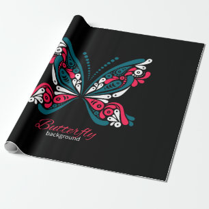 Papel De Regalo Fondo vectorial con hermosa mariposa. tatuaje