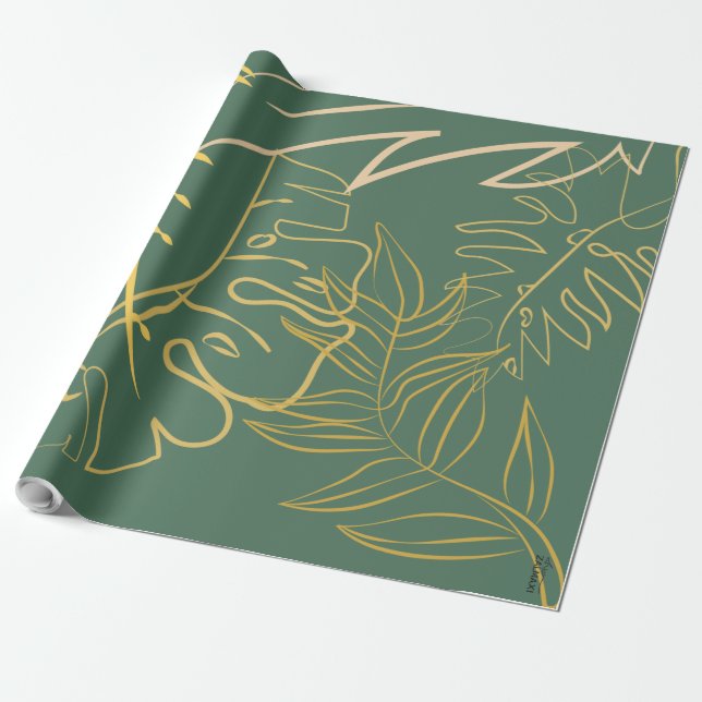 Papel De Regalo Fondo verde de la hoja de oro de la moda (Desenrollado)