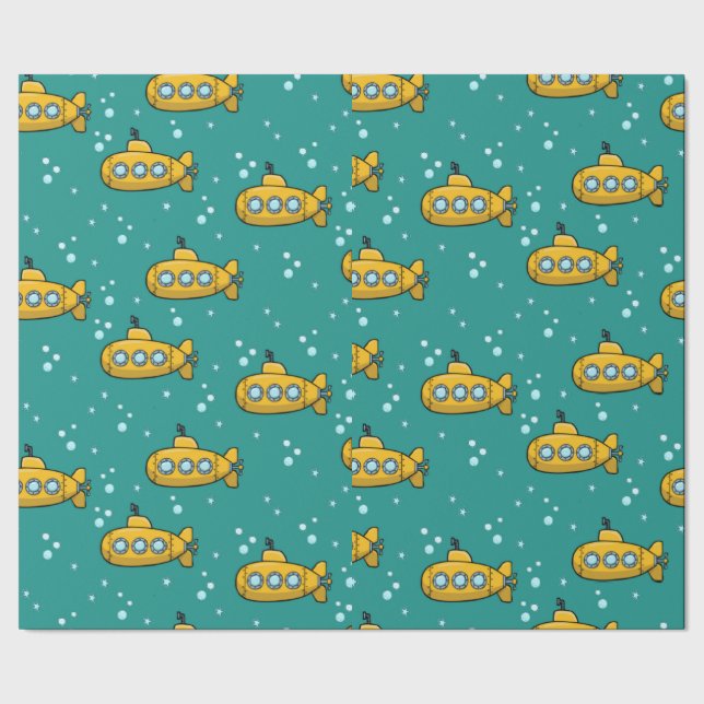 Papel De Regalo Fondo verde Verde azulado submarino amarillo (Costura)