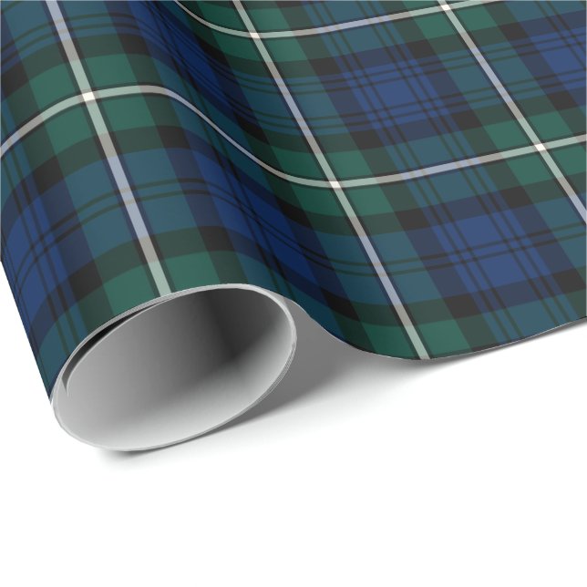 Papel De Regalo Forbes Clan Tartán Green y Blue Scottish Plaid (Esquina del rollo)