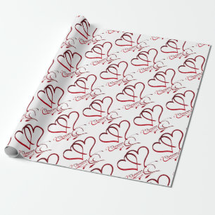 Papel De Regalo Forever Hearts Red on White
