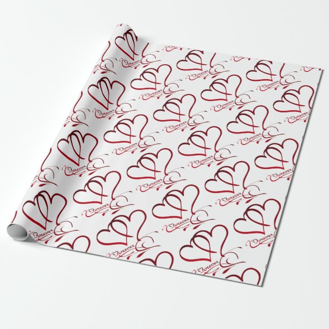 Papel De Regalo Forever Hearts Red on White (Desenrollado)