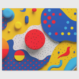 Papel De Regalo Formas 3D de buen corazón en rojo, amarillo y azul