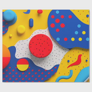 Papel De Regalo Formas 3D de buen corazón en rojo, amarillo y azul