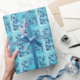 Papel De Regalo Formas geométricas modernas con monograma en azul