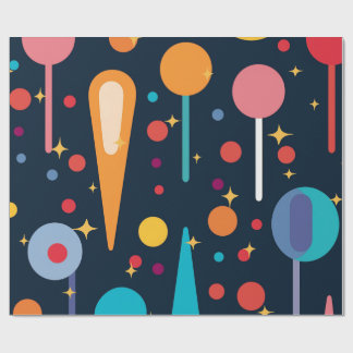 Papel De Regalo Formas geométricas y estrellas en fondo negro