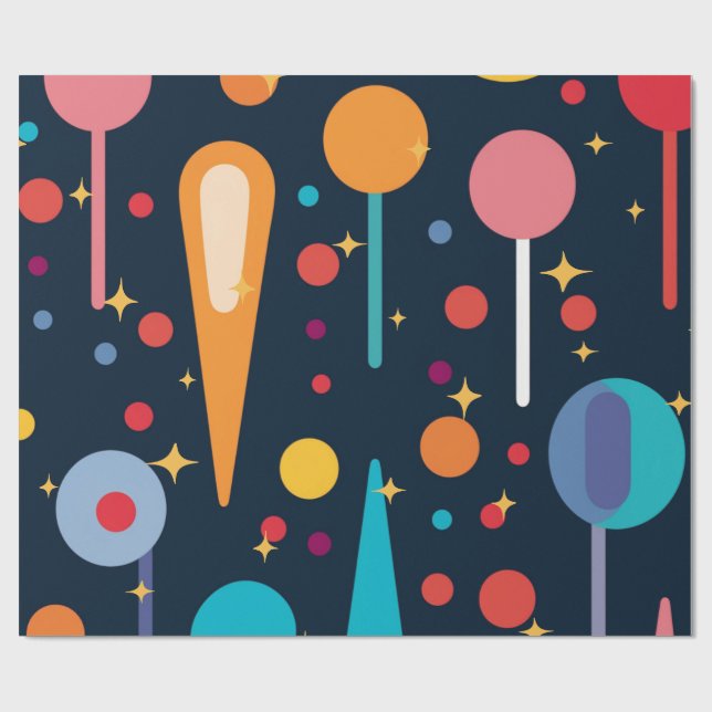 Papel De Regalo Formas geométricas y estrellas en fondo negro (Superficie plana)