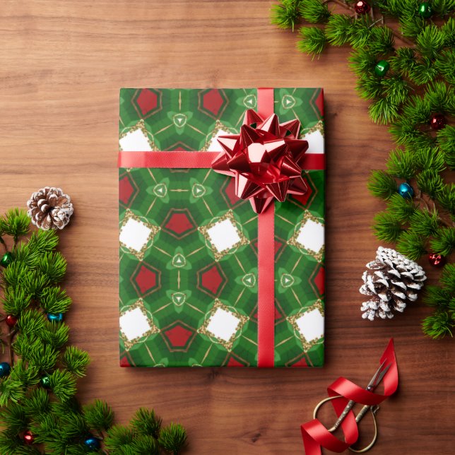 Papel De Regalo Formas rojas, verdes y blancas (Regalo de vacaciones)