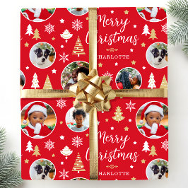 Papel De Regalo Foto Árboles de Navidad Nombre personalizado rojo