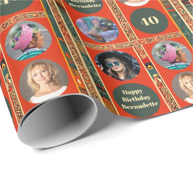 Papel De Regalo Foto audaz Naranja quemado por etnia bohemia Cumpl (Esquina del rollo)