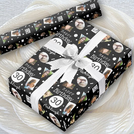 Papel De Regalo Foto: Black White Confetti Name, cumpleaños número