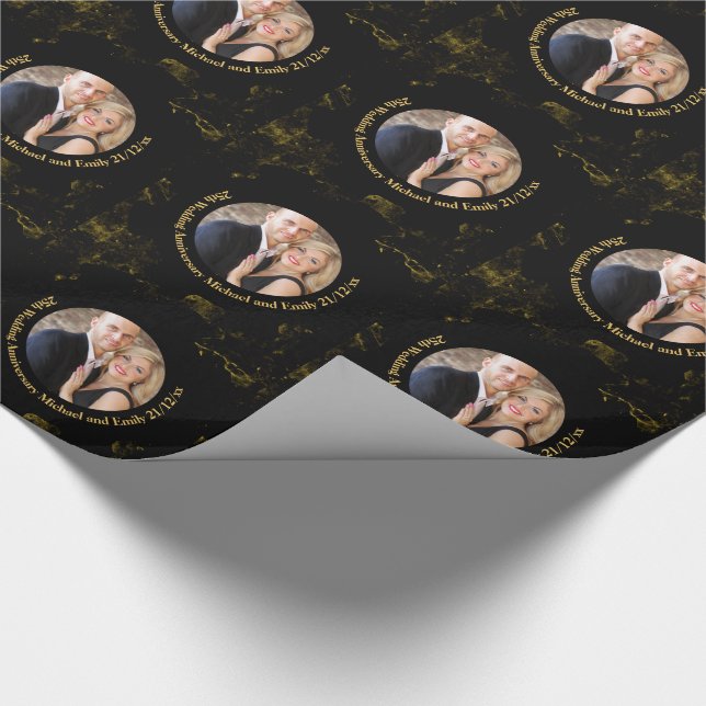 Papel De Regalo FOTO Boda Aniversario GIFT WRAP oro negro (Esquina)