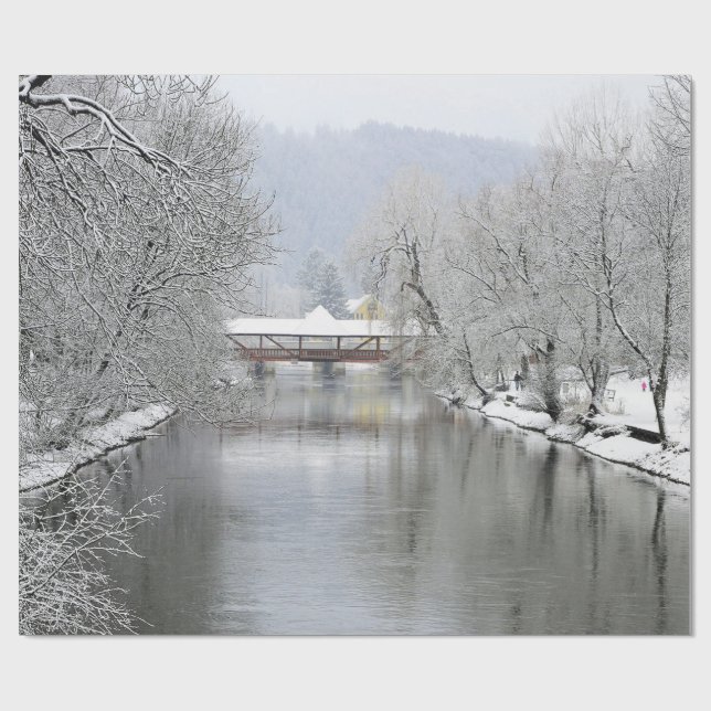 Papel De Regalo Foto cubierta de nieve puente (Superficie plana)