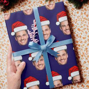 Papel De Regalo Foto de Cara Personalizada con Gorro de Papá Noel 