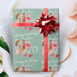 Papel De Regalo Foto de cumpleaños con vaso de vino tinto a la acu