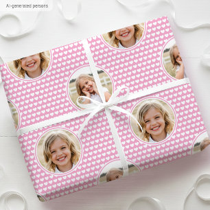 Papel De Regalo Foto de cumpleaños de niños con corazones rosados 