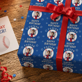 Papel De Regalo Foto de cumpleaños de pelota de béisbol personaliz