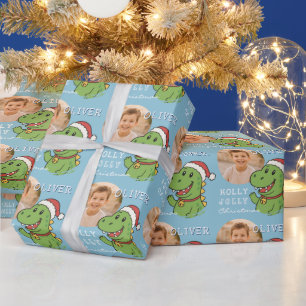 Papel De Regalo Foto de dinosaurio de Navidad lindo para niños