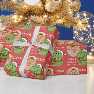 Papel De Regalo Foto de dinosaurio de Navidad lindo para niños