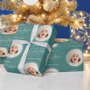 Papel De Regalo Foto de elegante caligrafía azul verde Navidad ale