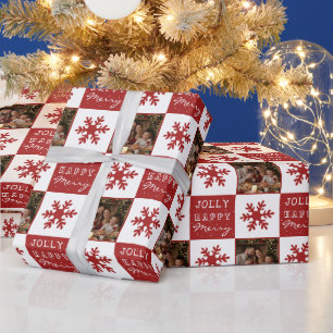 Papel De Regalo Foto de familia de copo de nieve rojo alegre feliz