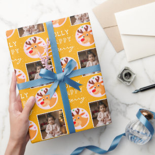 Papel De Regalo Foto de familia de renos amarillos lindos en Navid