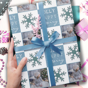 Papel De Regalo Foto de familia linda copo de nieve azul Navidad
