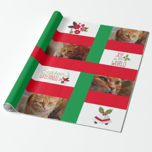 Papel De Regalo Foto de gato perro personalizada Navidad vacacione