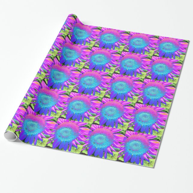 Papel De Regalo Foto de girasol retro rosa azul (Desenrollado)
