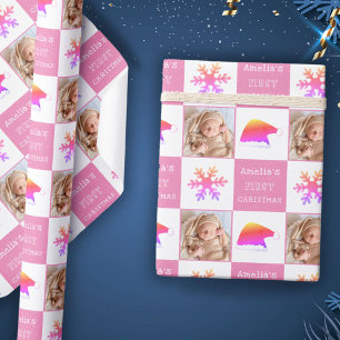 Papel De Regalo Foto de Gorro de Santa y Copo de Nieve para el Pri
