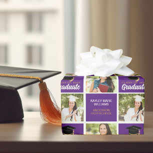 Papel De Regalo Foto de graduación morada personalizada Graduado 2