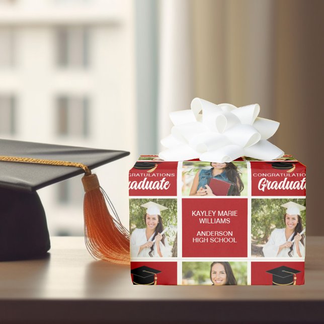 Papel De Regalo Foto de graduación roja personalizada de graduado  (Subido por el creador)