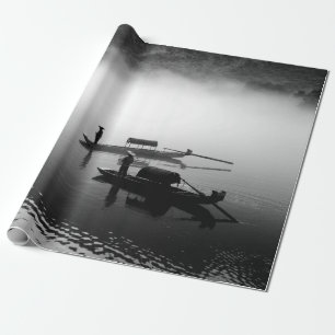 PAPEL DE REGALO FOTO DE GRAYSCALE DE DOS BARCOS DE FILA