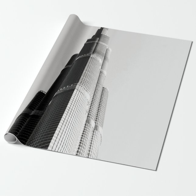 PAPEL DE REGALO FOTO DE GRAYSCALE DEL EDIFICIO DE ALTO AUMENTO (Desenrollado)