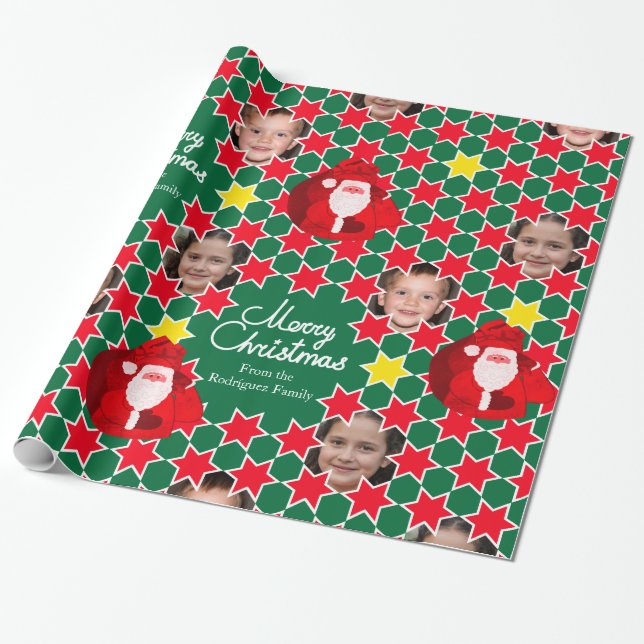 Papel De Regalo Foto de la familia de Navidades grises rojos con p (Desenrollado)