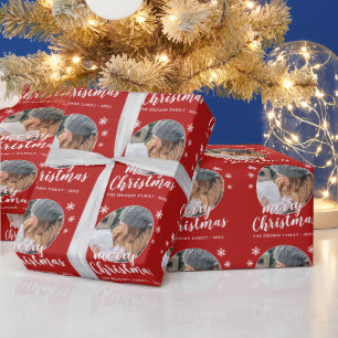 Papel De Regalo Foto de la familia roja de nieve Feliz Navidad