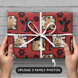 Papel De Regalo Foto de la familia Rustic Red Stamped Angel 3