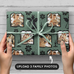 Papel De Regalo Foto de la familia Rustic Verde azulado Stamped An