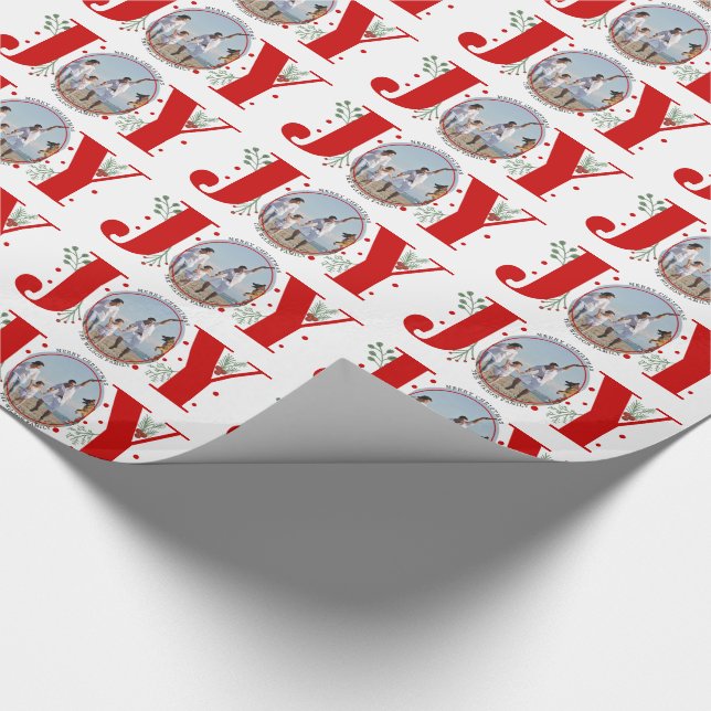 Papel De Regalo Foto de las vacaciones navideñas Red JOY Merry (Esquina)