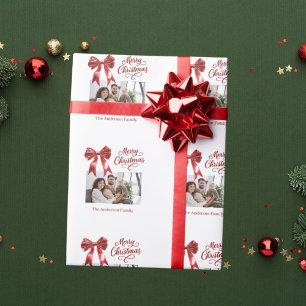 Papel De Regalo Foto de lazo rojo Navidad blanca