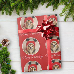 Papel De Regalo Foto de mascota de perro rojo de Howlidays felices
