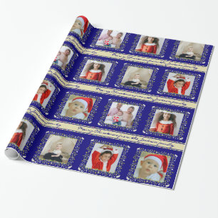 Papel De Regalo Foto de Mistletoe partridge stripes Navidades azul