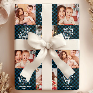 Papel De Regalo Foto de Navidad Alegre y Brillante de Cuadro de Bú