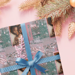 Papel De Regalo Foto de Navidad de invierno rosa para la familia
