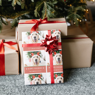 Papel De Regalo Foto de Navidad de perro Feliz Pawlidays