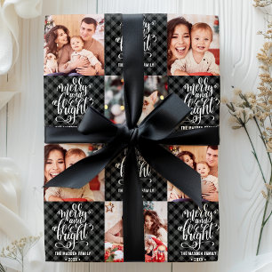 Papel De Regalo Foto De Navidades Brillantes De Búfalo Plaid Merry