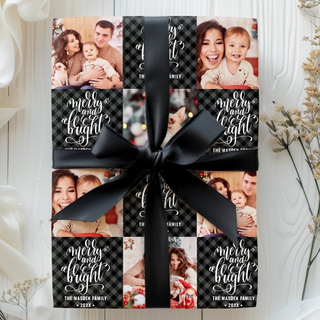 Papel De Regalo Foto De Navidades Brillantes De Búfalo Plaid Merry (Subido por el creador)