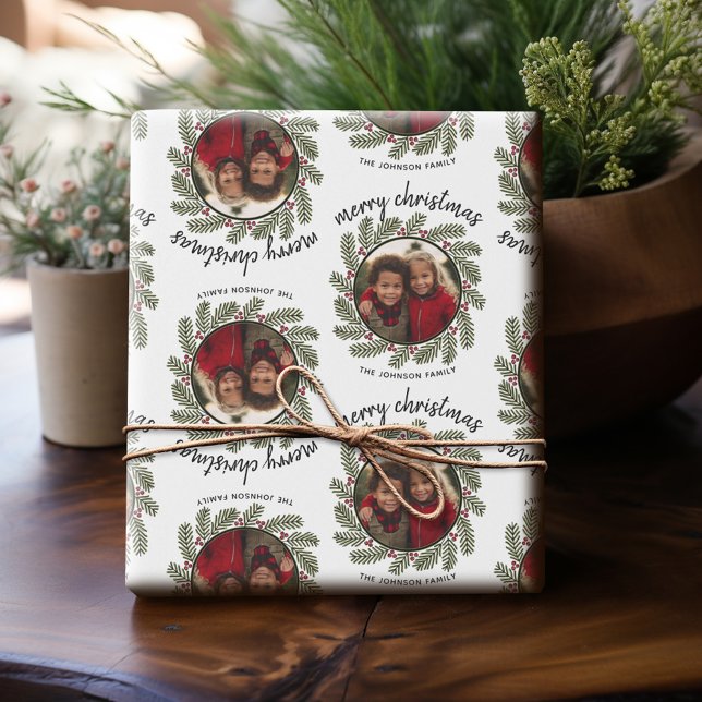 Papel De Regalo Foto de navidades - caligrafía - ramas caprichosas (Personalized Photo Wrapping Paper)