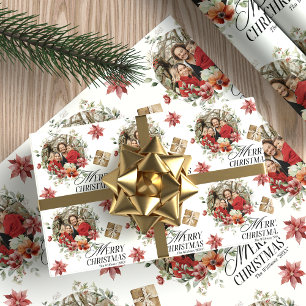Papel De Regalo Foto de Navidades de Floral Elegante