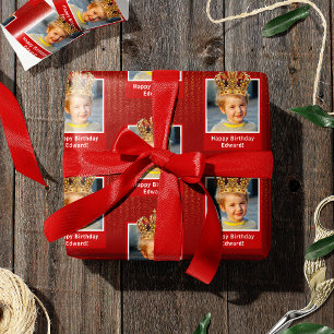 Papel De Regalo Foto de niño personalizada Feliz cumpleaños, Coron